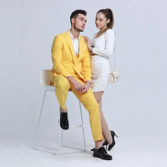 Men's Skinny-Fit 3-Piece Suit w/ Double-Breasted Vest, Yellow Canary